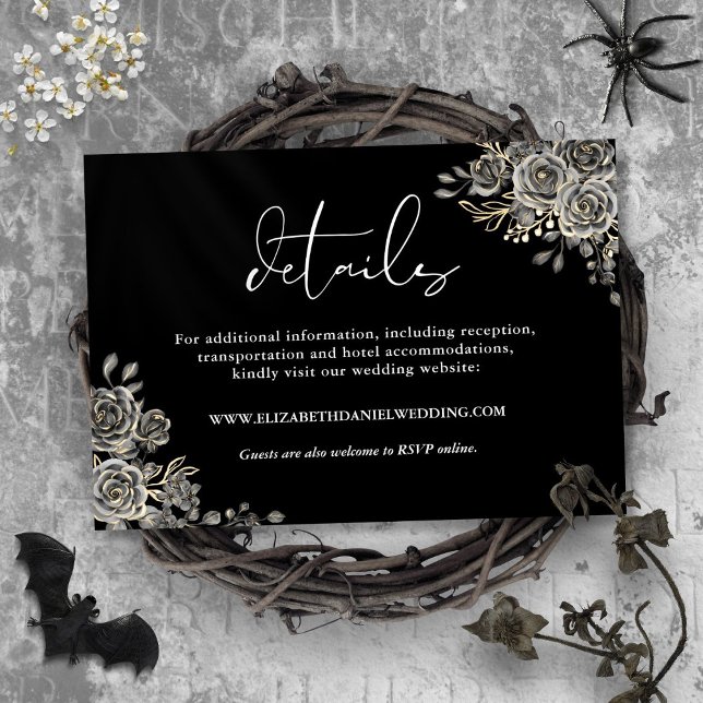 Black And White Floral Gothic Wedding Details Enclosure Card (Black And White Floral Gothic Wedding Details Enclosure Card)