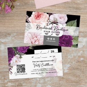 Black and White Floral Hair Stylist Appointment QR Business Card