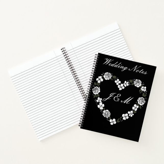 Black and White Floral Heart Wedding Notebook  (Inside)