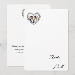 Black and White Floral Heart  Wedding Thanks Cartd Thank You Card