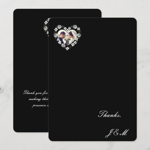 Black and White Floral Heart Wedding Thanks Cartd Thank You Card