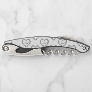 Black and White Floral Heart Wine Opener