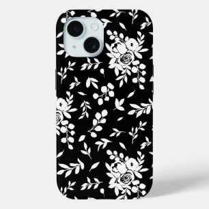 Black and White Floral high contrast iPhone 15 Case