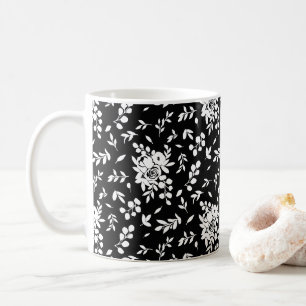 Black and White Floral high contrast Coffee Mug