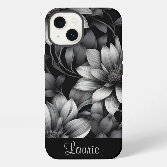 Black and White Floral iPhone Case (Back)
