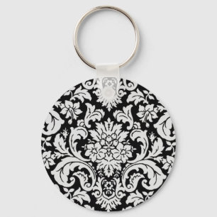 Black and White Floral Key Ring