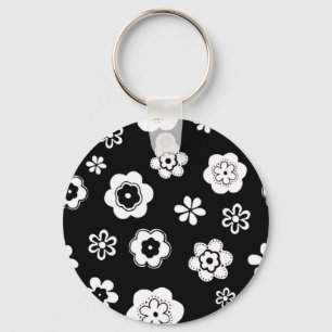 Black And White Floral Key Ring