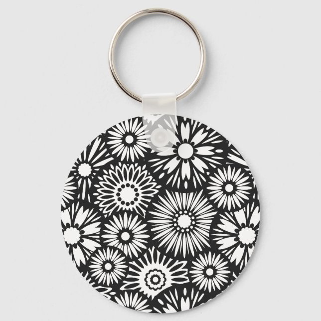 Black and white floral Keychain (Front)