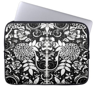 Black and White Floral Laptop Computer Sleeve