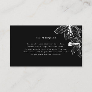 Black and White Floral Lilies Recipe Request Card