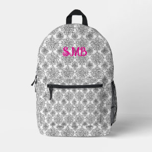 Black and White Floral Line Art Printed Backpack