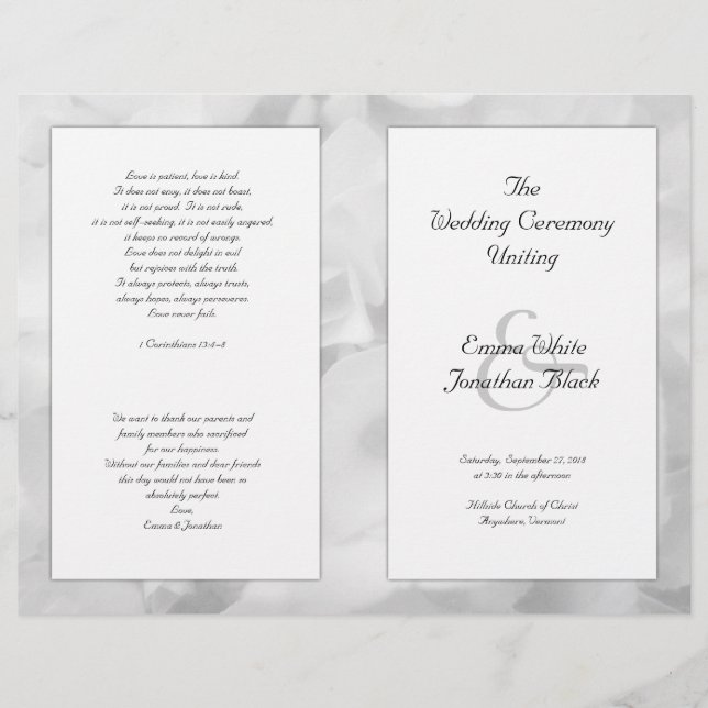 Black and White Floral Long Ceremony Program (Front)