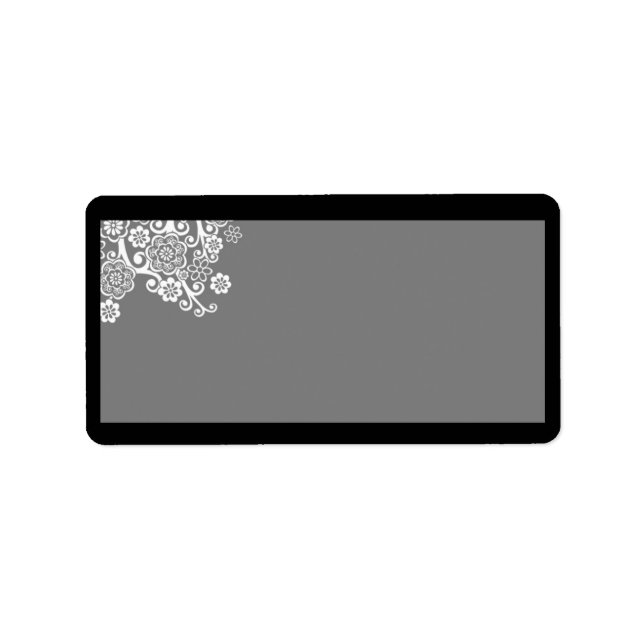 Black and White Floral Mailing Address Label (Front)