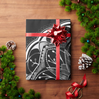 Black and white floral mandala wrapping paper