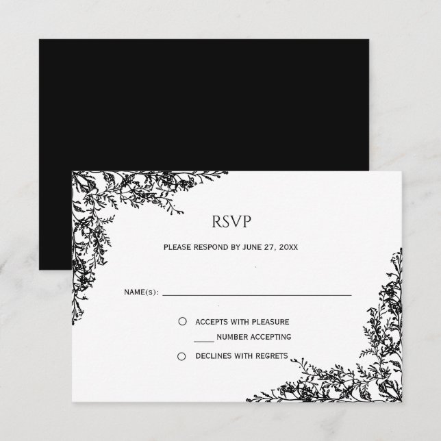 Black and White Floral Minimalist RSVP | Card (Front/Back)