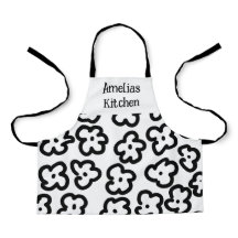 Black and White Floral Modern Abstract Apron