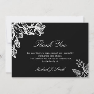 Black and White Floral  Modern Funeral Sympathy Thank You Card