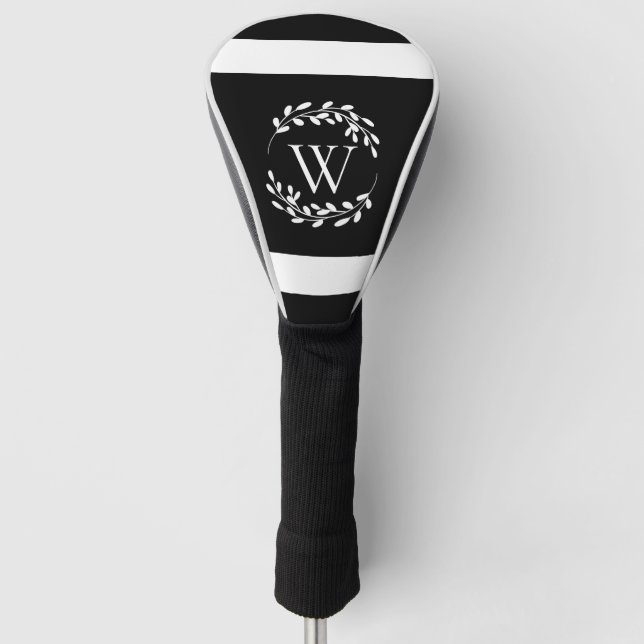 Black and White Floral Monogram Golf Head Cover (Front)