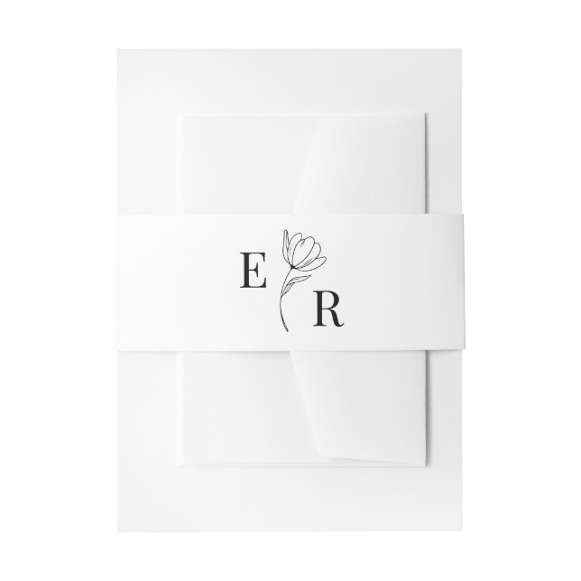 Black and White Floral Monogram Invitation Belly Band (Front Example)