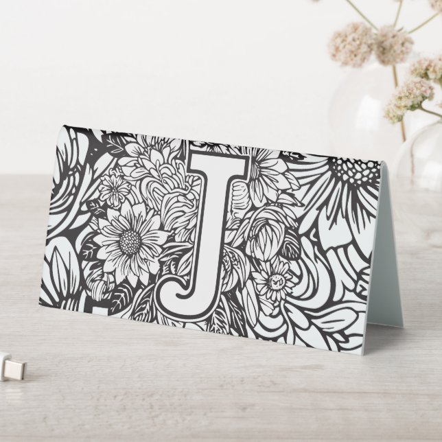 Black and White Floral Monogram "J" Seating Chart (In SItu (Table))