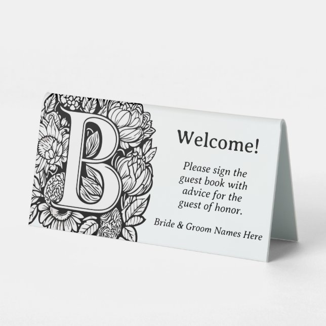 Black and White Floral Monogram Letter B Wedding (Front)