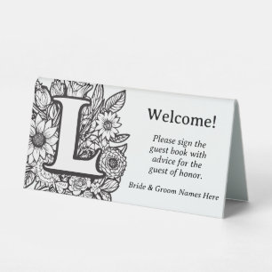 Black and White Floral Monogram Letter L Wedding