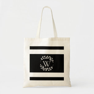 Black and White Floral Monogram Tote Bag