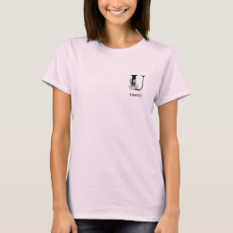 Black and White Floral Monogram U Custom T-Shirt