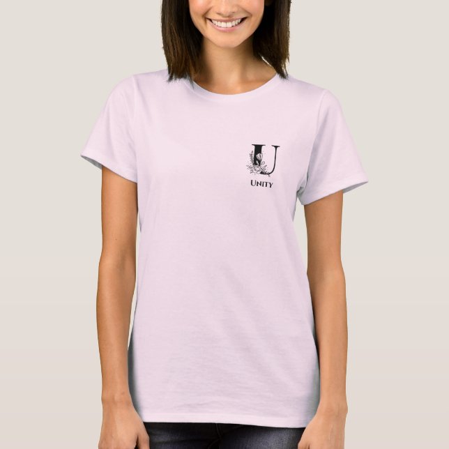 Black and White Floral Monogram U Custom T-Shirt (Front)