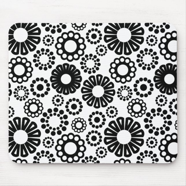 Black and white floral Mousepad (Front)