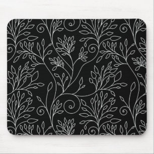 Black and white floral Mousepad