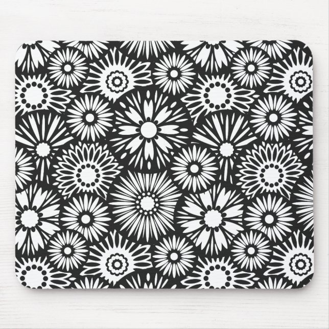 black and white floral mousepad (Front)