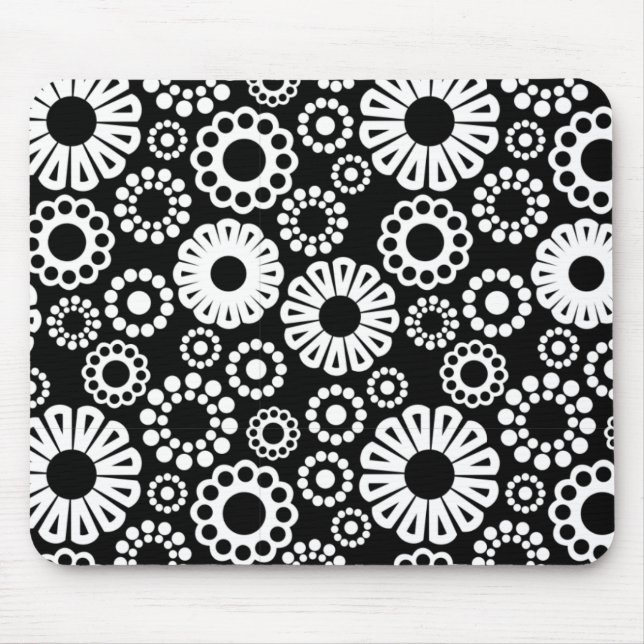 Black and white floral Mousepad (Front)