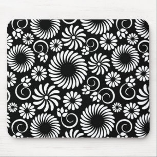 black and white floral mousepad