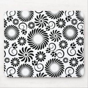 black and white floral mousepad