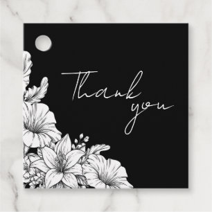 Black and White Floral Name Monogram Wedding Favour Tags