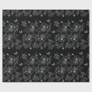 Black and White Floral Nature Pattern Minimalist Wrapping Paper