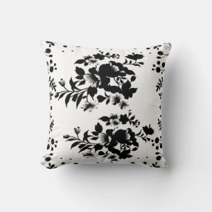 Black and white floral ornament cushion
