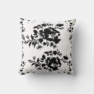 Black and white floral ornament cushion