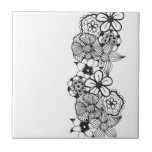 Black and White Floral Outline Tile<br><div class="desc">This black and white elegant hand drawn floral outline pattern is perfect for the modern and trendy woman.</div>