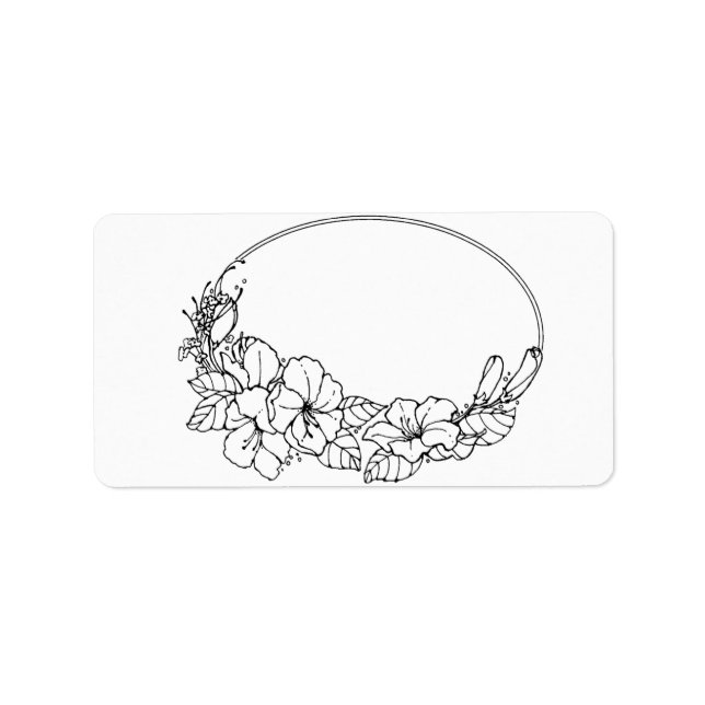 Black and White Floral Oval Frame Address Label (Front)