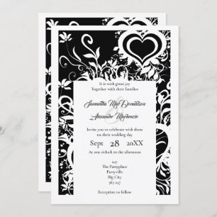 Black and white floral paper cut wedding invitation