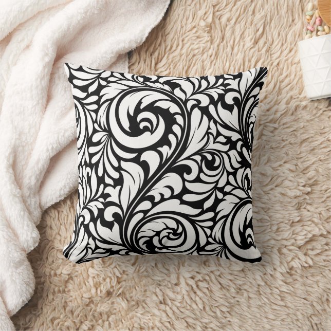 Black and White Floral Pattern Cushion (Blanket)