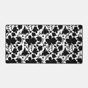 Black and White Floral Pattern Desk Mat