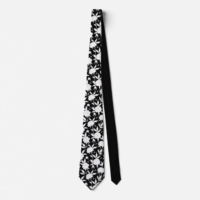 Black and White Floral Pattern Groomsmen Wedding  Tie (Front)