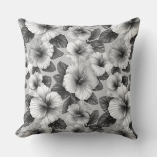Black and white floral pattern hibiscus flowers cushion