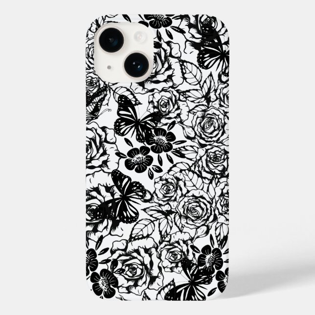Black and white floral pattern iPhone case (Back)