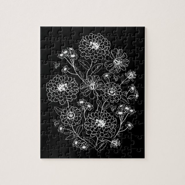 Black and white floral pattern jigsaw puzzle (Vertical)