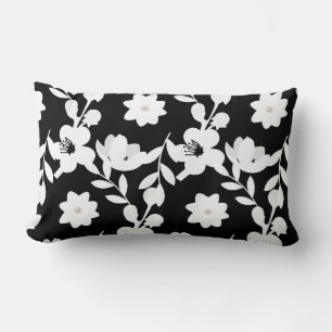 black and white floral pattern lumbar cushion