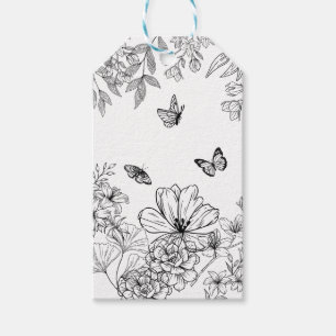 Black and White Floral Pattern Minimalist Modern Gift Tags